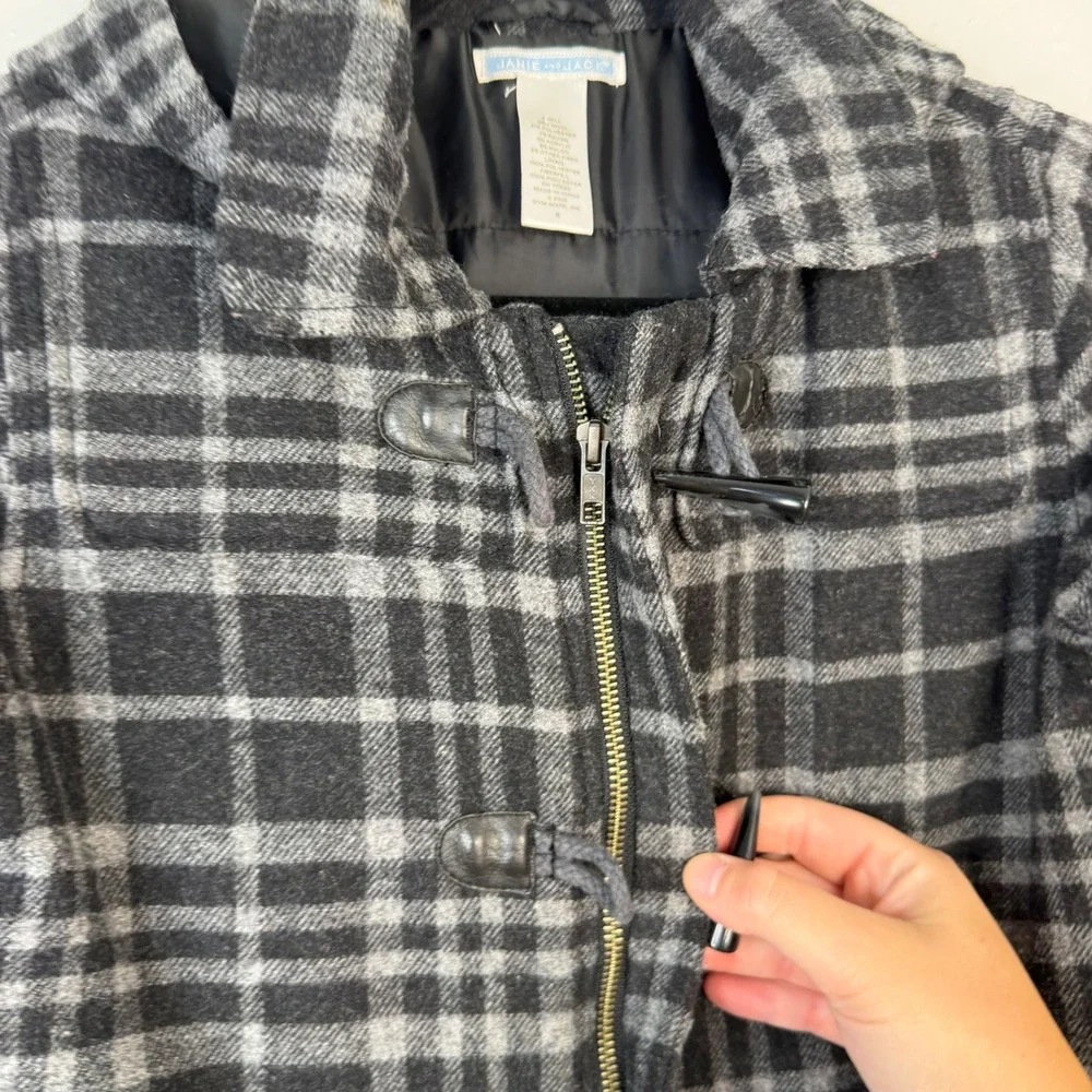 Janie and Jack Size 6 Classic Style Plaid Wool Blend Pea Coat